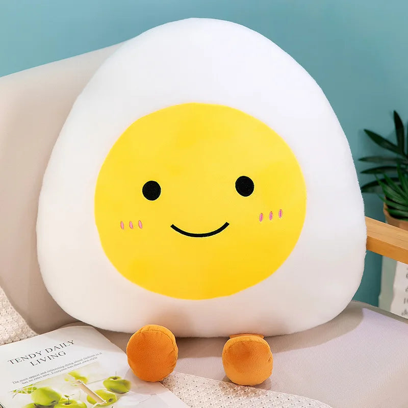 Adorable Soft Fried Egg Plush: white, yellow fried egg characters, kawaii cartoon style