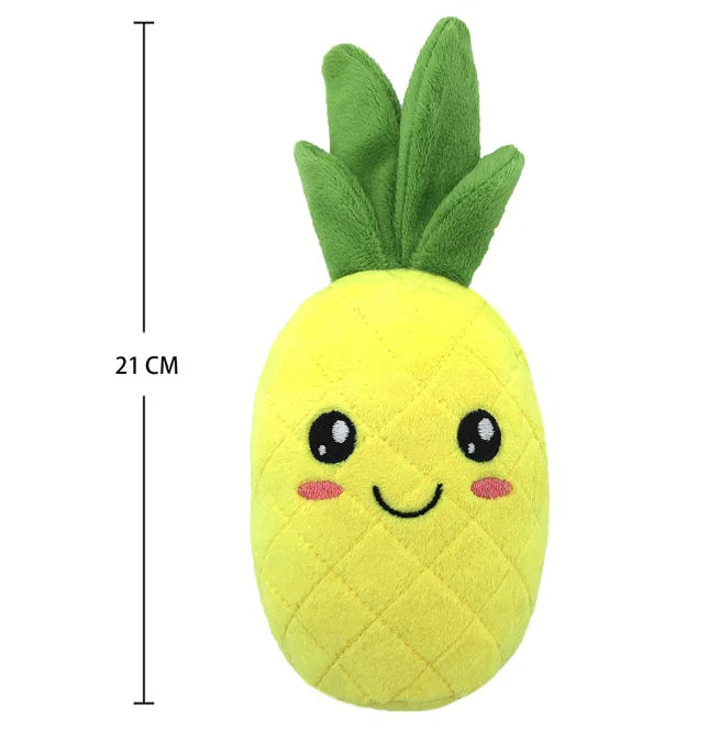 Interactive Squeaky Plush Dog Toys: yellow, green pineapple and cactus, kawaii style