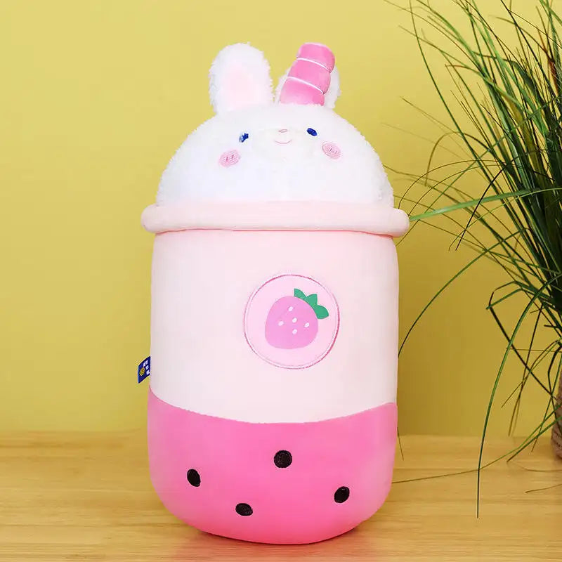 Owen, Boba Milk Tea Plush Playtoy: pink, white rabbit and bear, kawaii cartoon style