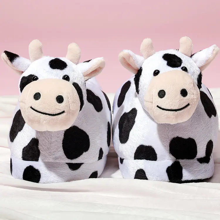 Penelope - Cozy Milk Cow Fluffy Slippers