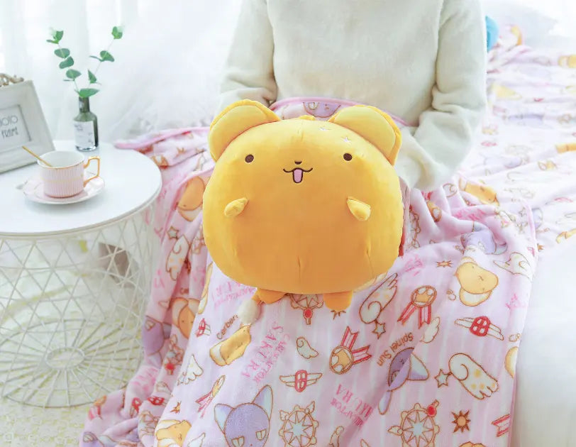 Lucas, Adorable 30cm Cardcaptor Sakura Plush: yellow, dark navy bear and cat, kawaii cartoon style