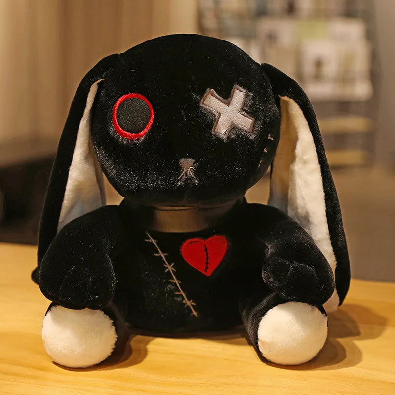 Madelyn, Dark Punk Rabbit Plush Toy: white, pink bunny, kawaii cartoon style