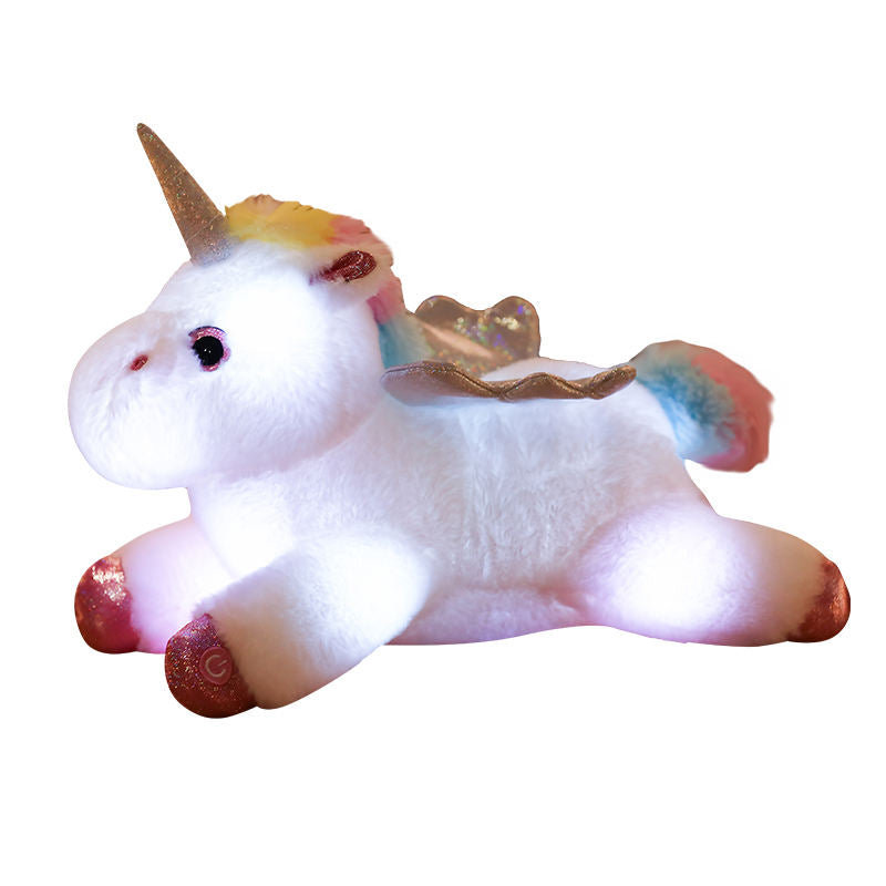 Glowing Unicorn LED Plush Toy: white, pink unicorn, cute cartoon style
