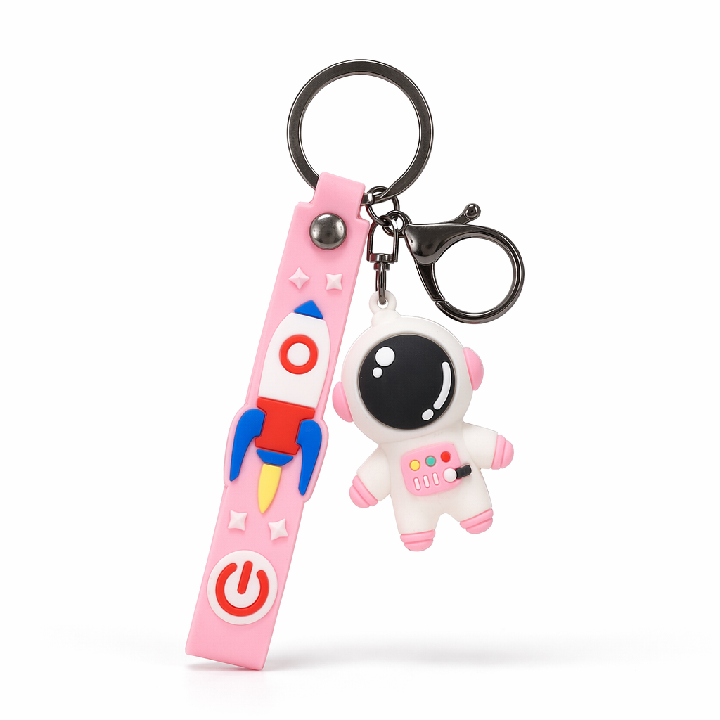 Creative Silicone Astronaut Couple Keychain Pink