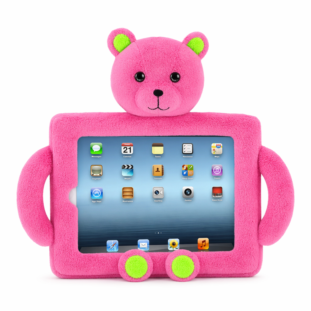 Teddy Bear Tablet Case: Kid-friendly Plush Holder Pink