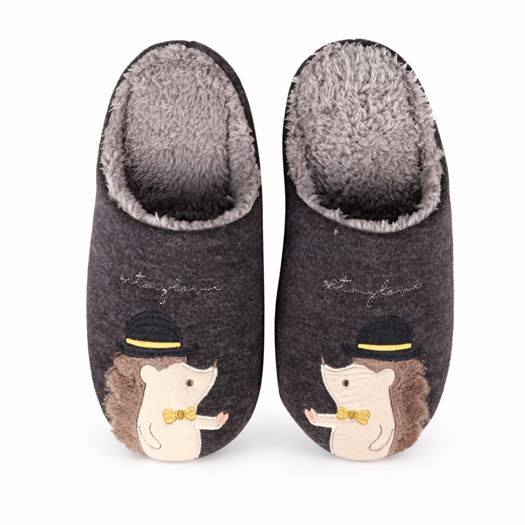 Huggable Hedgehog Plush Slippers: izable Brown