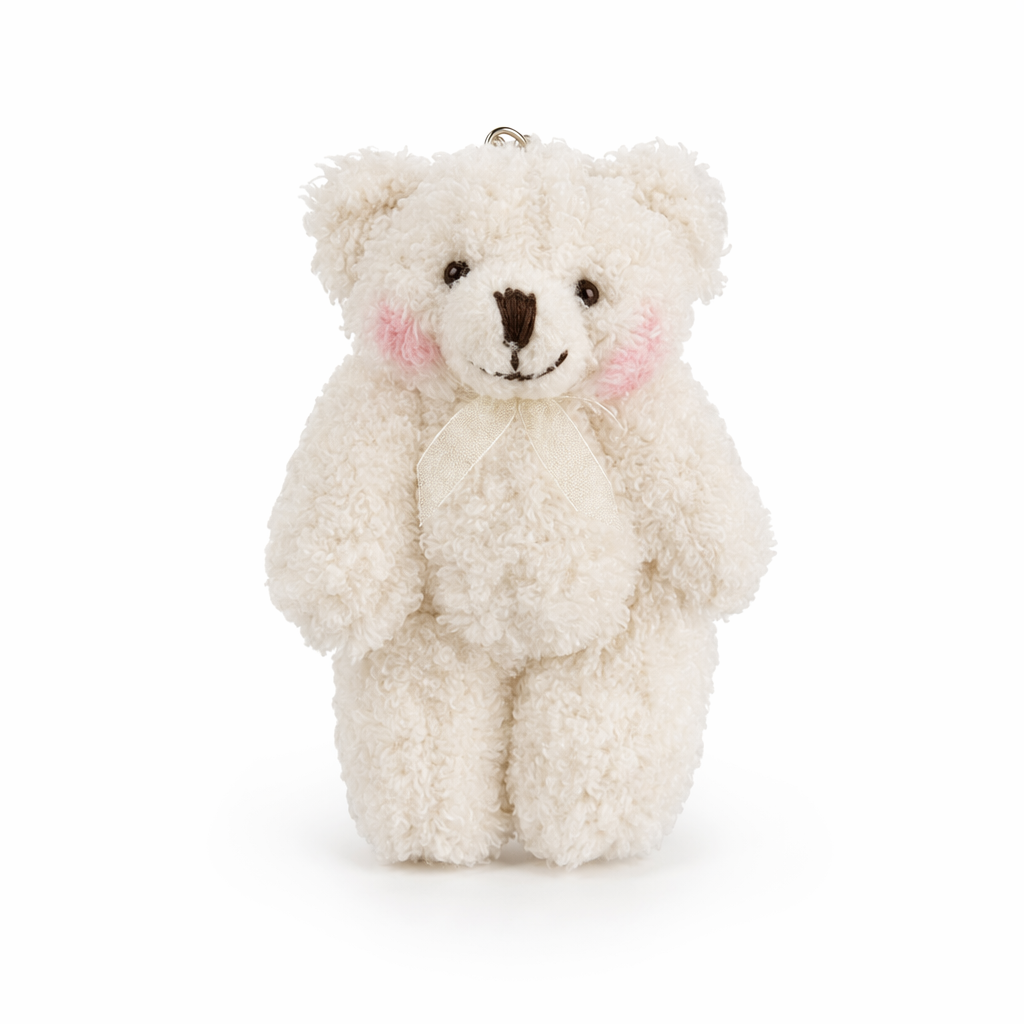 Affordable  Plush Teddy Keychain White with Ribbon