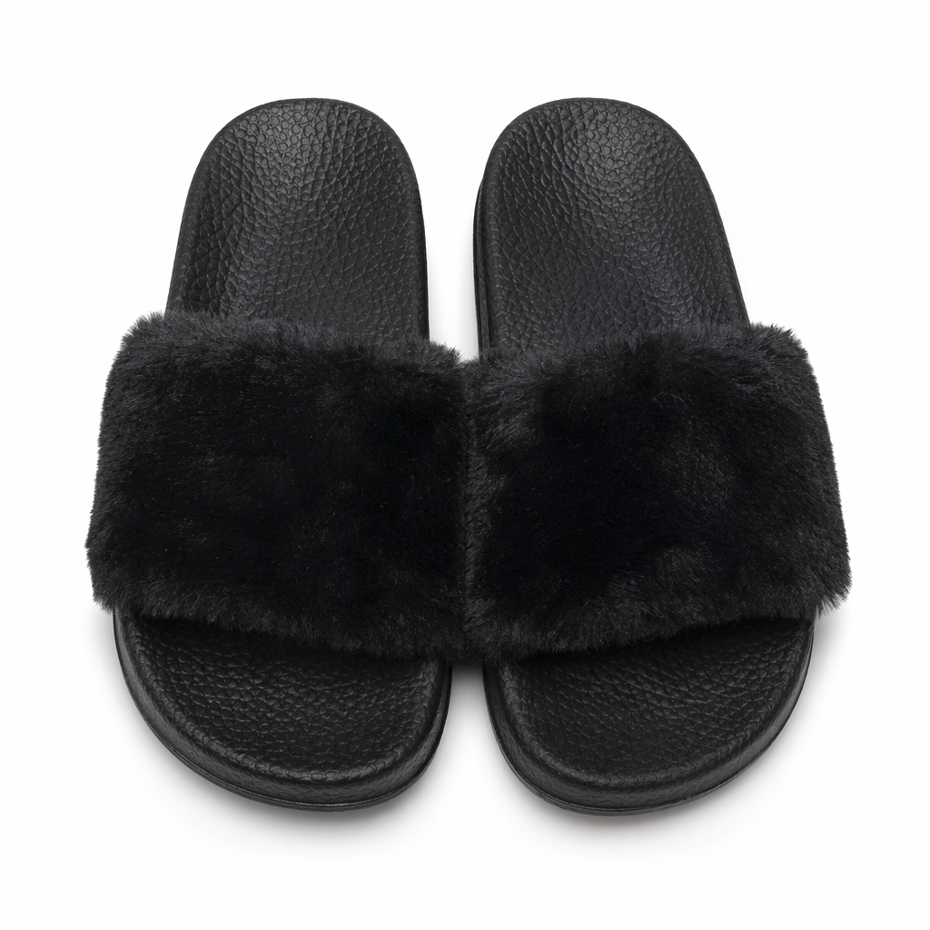 Cozy Plush Slides: Stylish, Sustainable. Black
