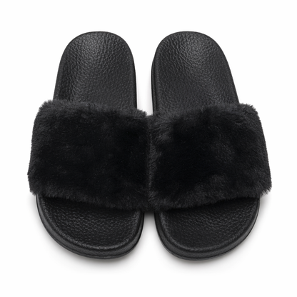 Cozy Plush Slides: Stylish, Sustainable. Black