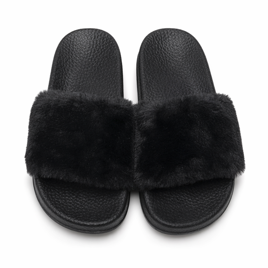 Cozy Plush Slides: Stylish, Sustainable. Black