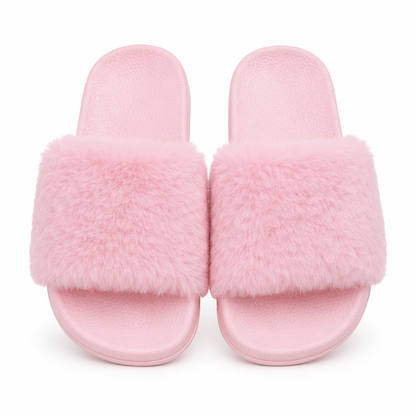 Cozy Plush Slides: Stylish, Sustainable. Pink