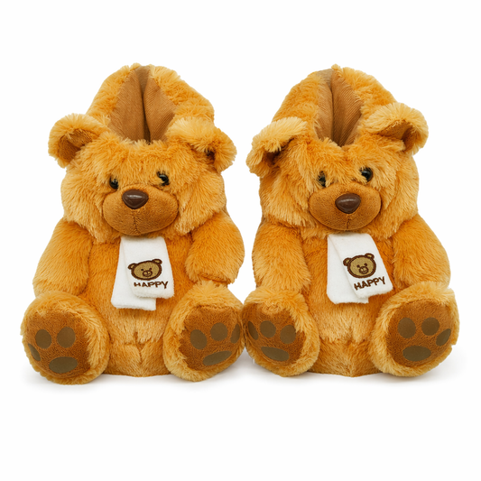 Cozy Winter Teddy Bear Slippers Orange