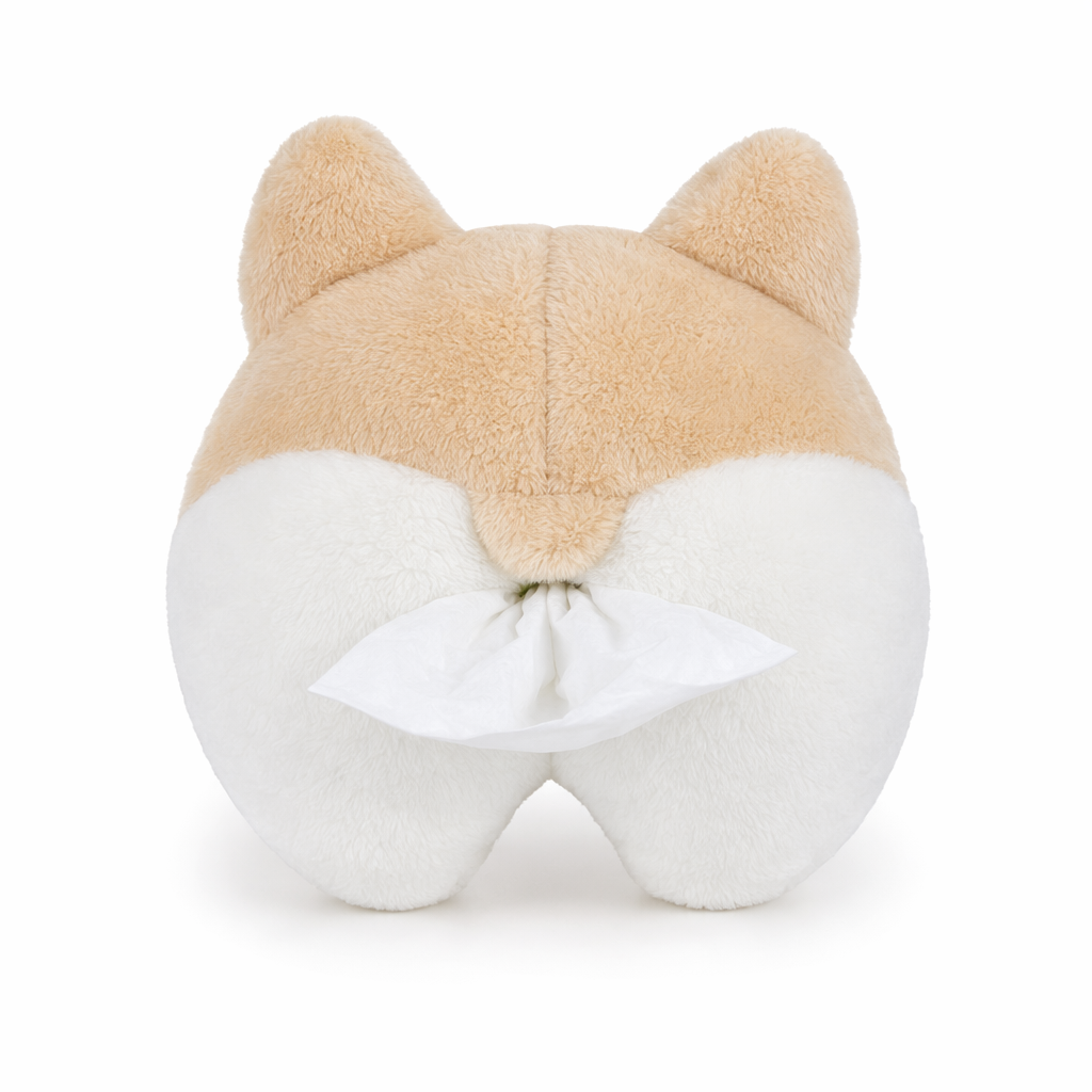 Plush Animal Car Tissue Holder Beige