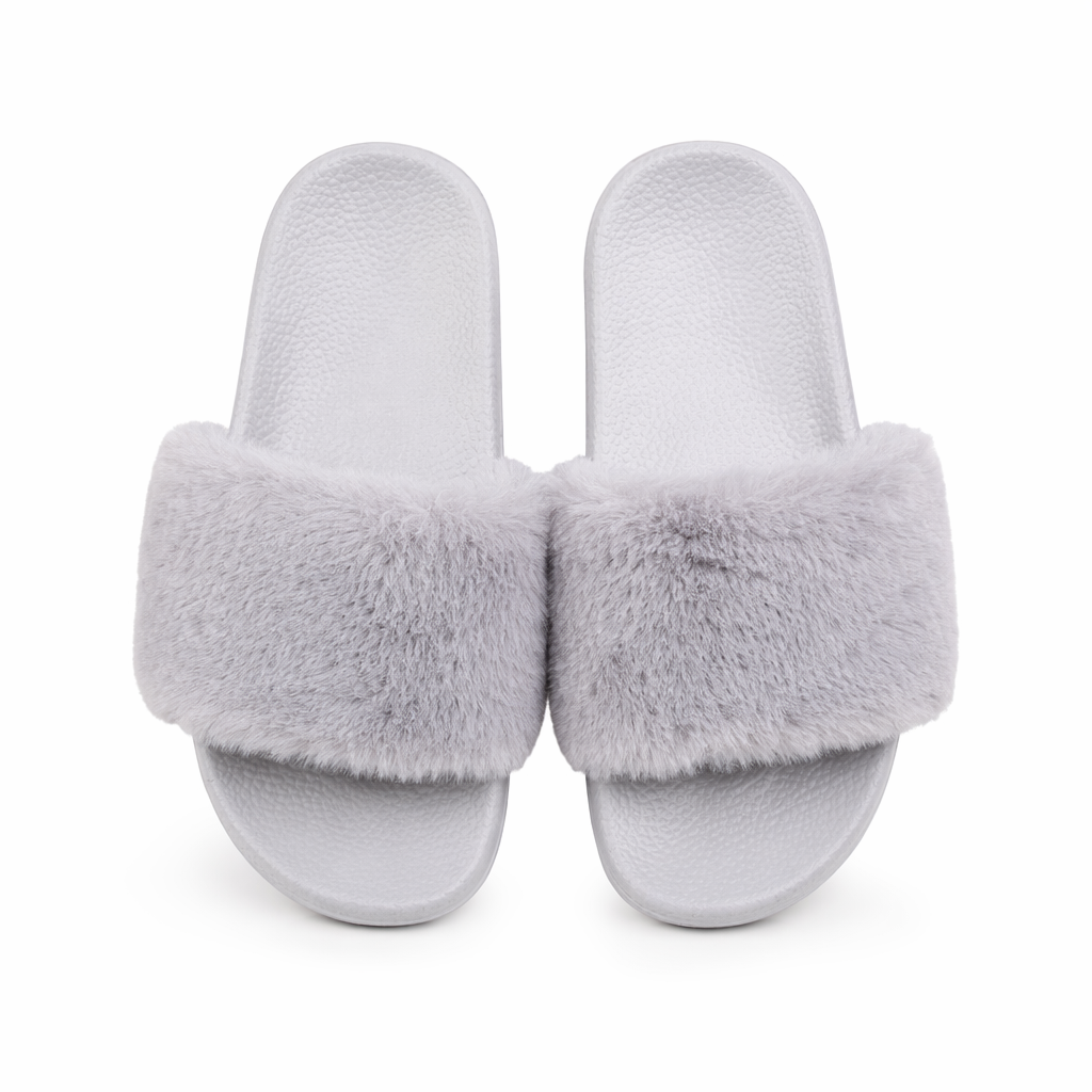 Cozy Plush Slides: Stylish, Sustainable. Grey