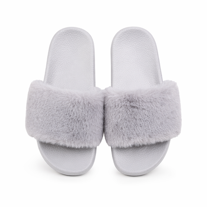 Cozy Plush Slides: Stylish, Sustainable. Grey