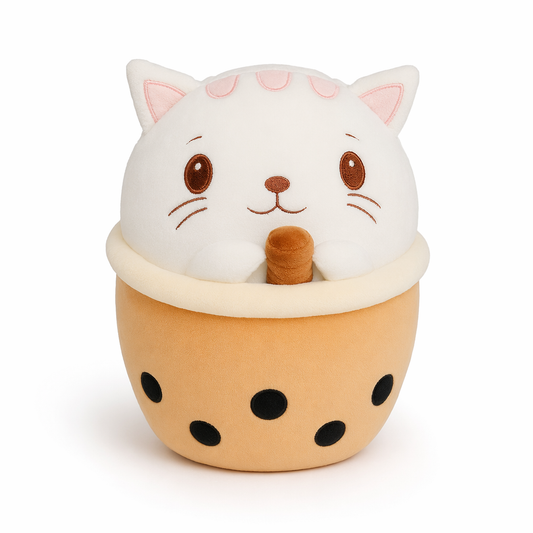 Squishy Boba Cat Plush Toy: Soft, Adorable Cartoon Animal Plushie! Cat