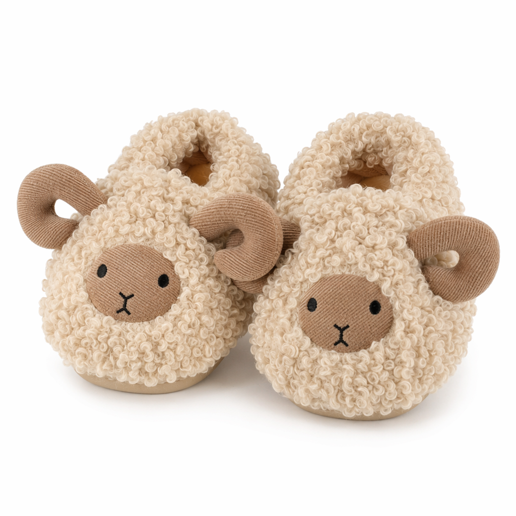 Cozy Winter Sheep Plush Slippers Appricot