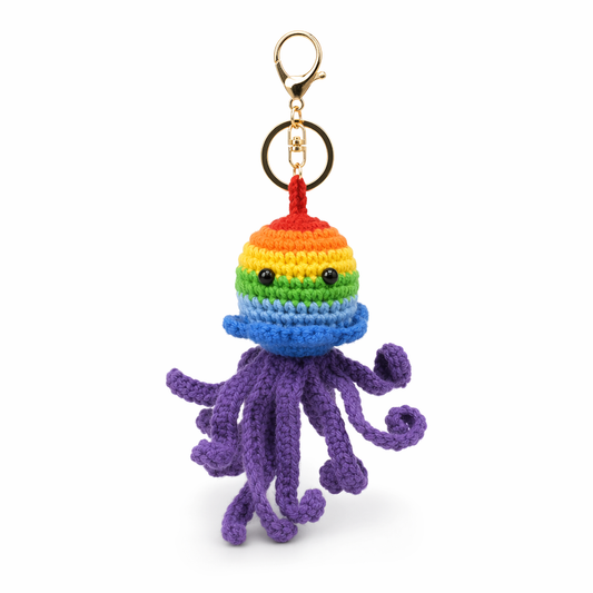 Colorful Octopus Doll, Crochet Keychain Golden keychain