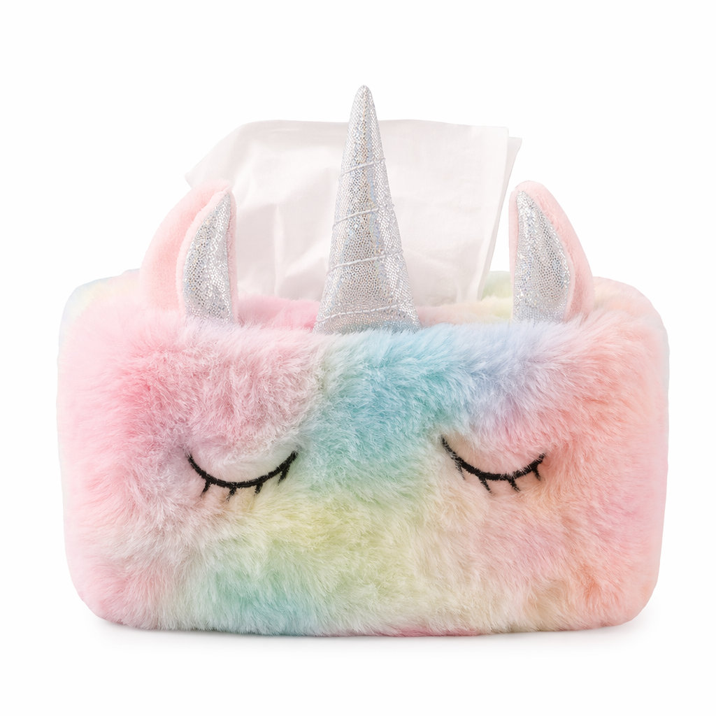 Charming Plush Unicorn Tissue Box Blue