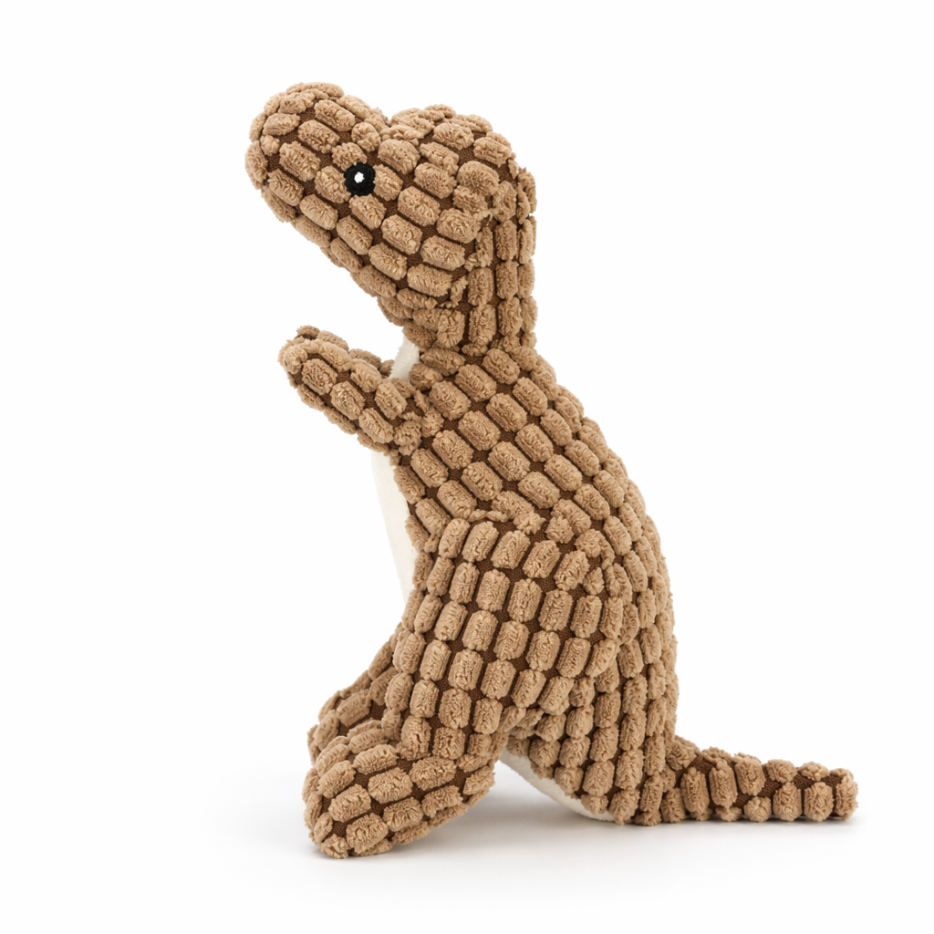 Dino Plush Chew Squeaky Teeth-Cleaning Toy as show