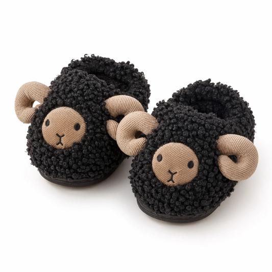 Cozy Winter Sheep Plush Slippers Black