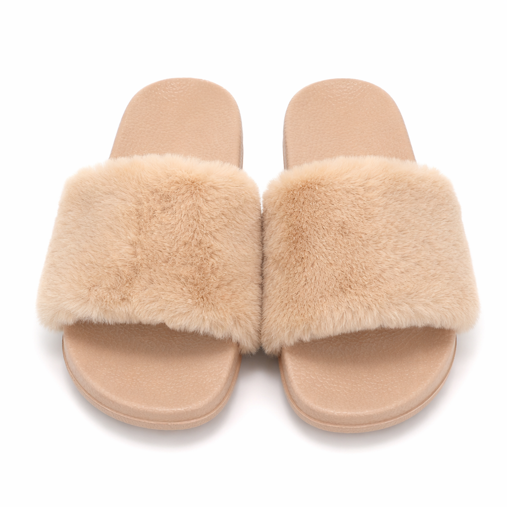 Cozy Plush Slides: Stylish, Sustainable. Khaki
