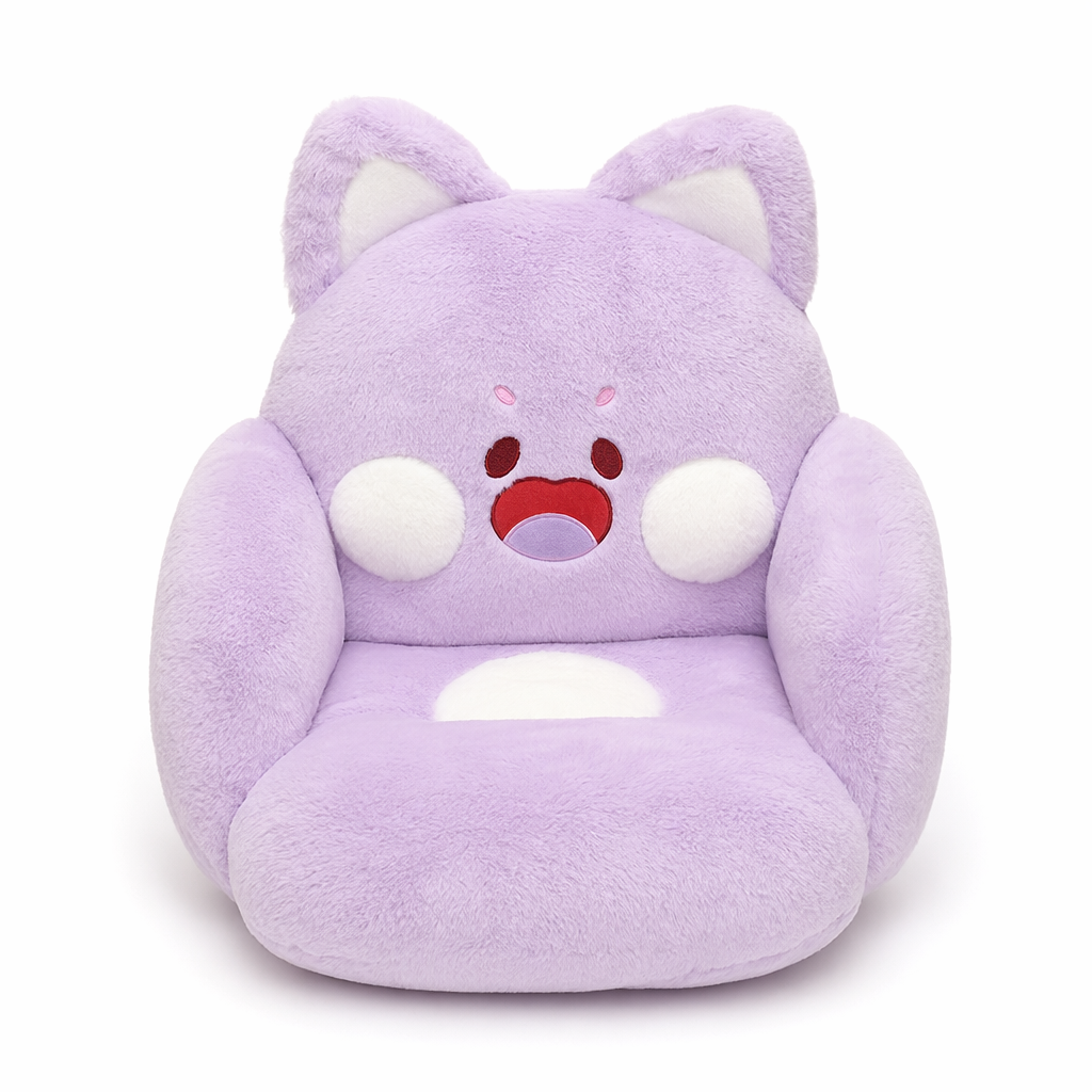 Cartoon Cat Plush: Adorable Decorative Home Pillow Purple