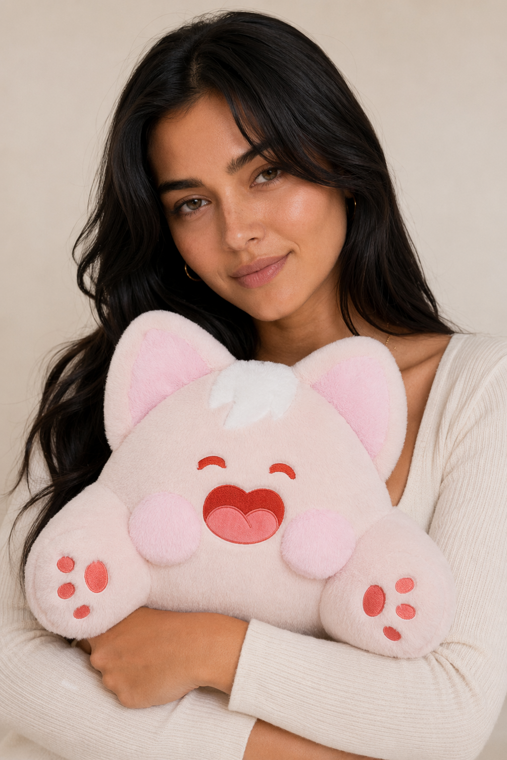 Cartoon Cat Plush: Adorable Decorative Home Pillow Pink