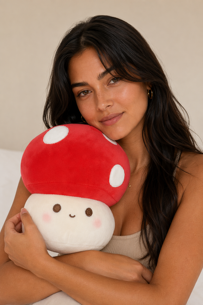 Adorable 3D Mushroom Plush Pillow Red