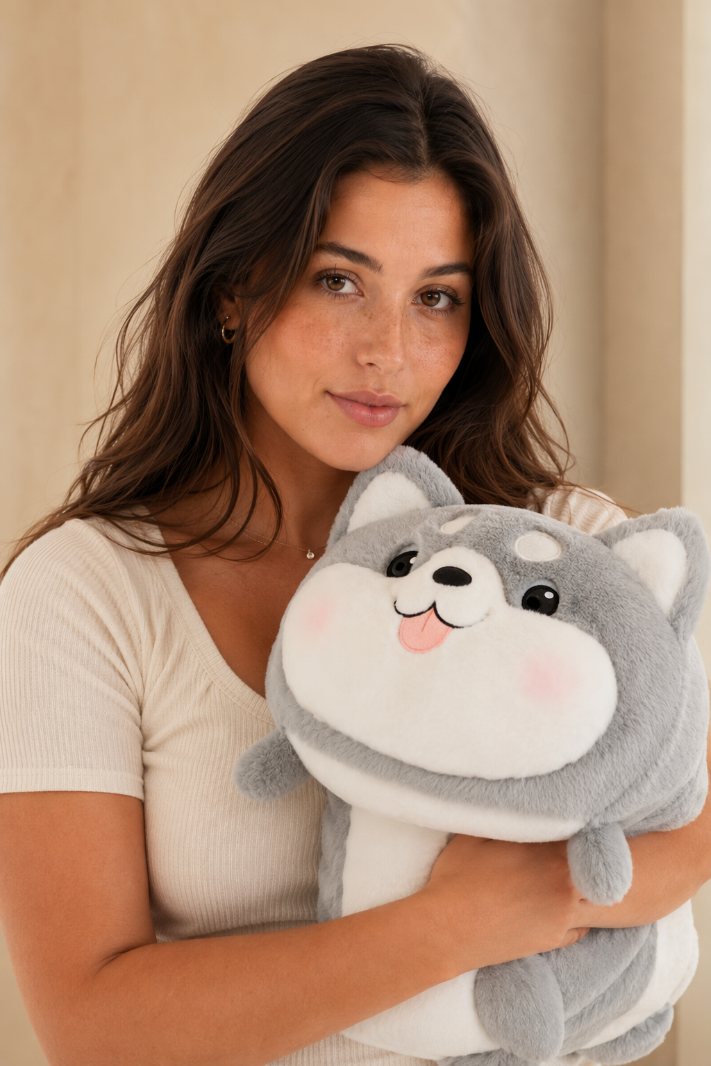 Husky Plush Throw Pillow Toy Gray