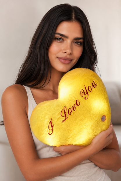 Glowing Heart-Shape Luminous Pillow: Valentine's Gift Yellow