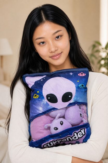 Cosmo - Adorable Green Alien Plush Pillow (Purple) Purple