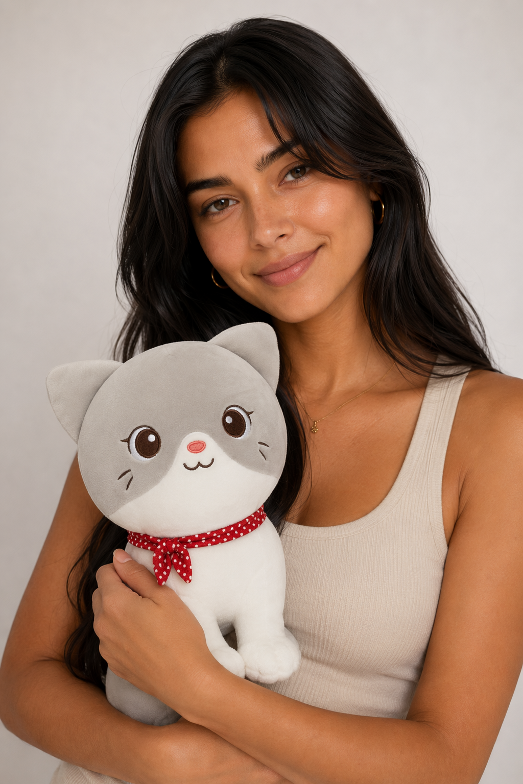 Affordable White Cat Plush Pillow Gray