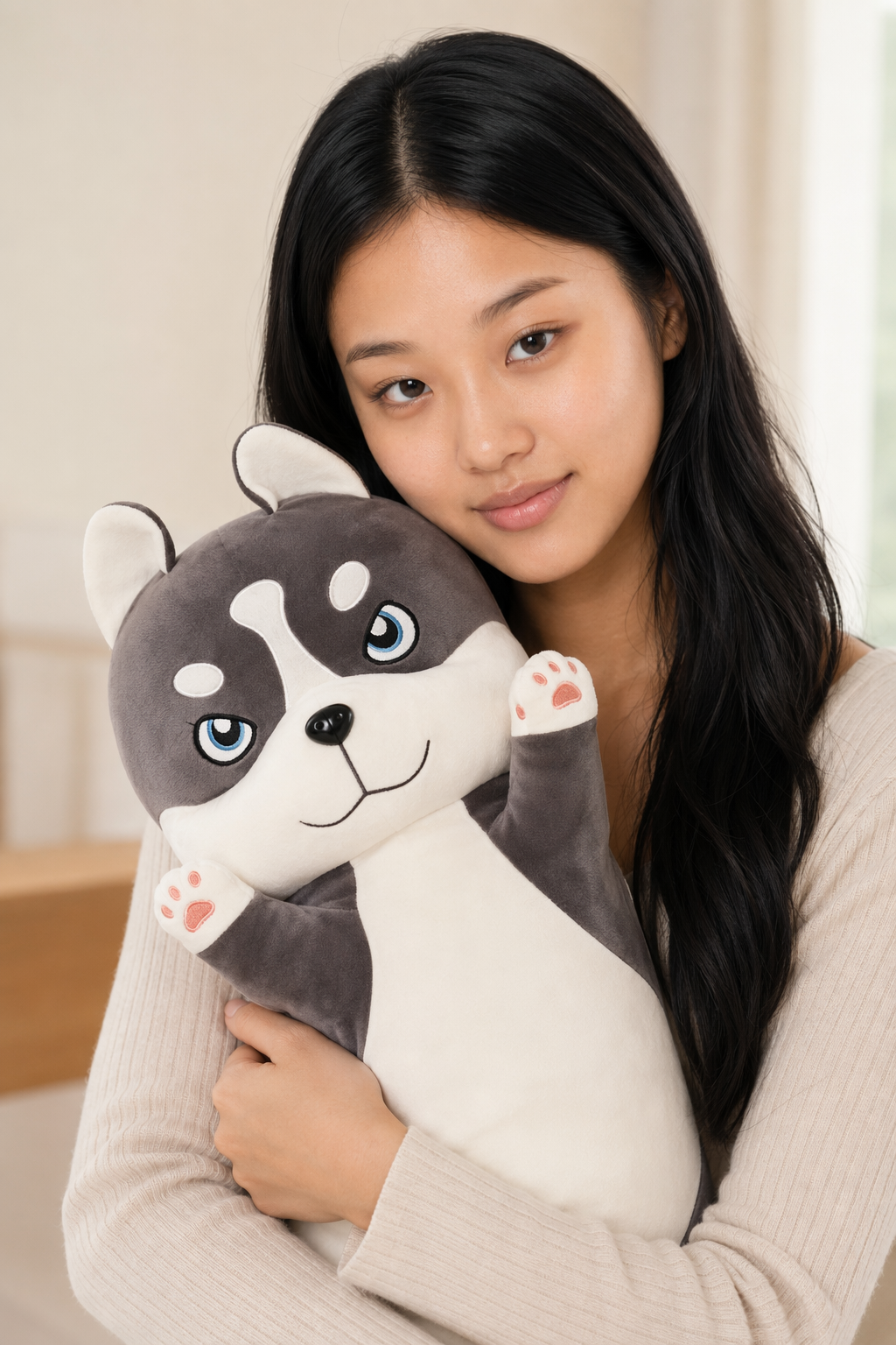 Soft Lifelike Husky Plush Toy Gray