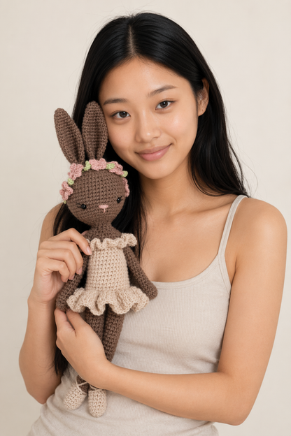 Handcrafted Crochet Rabbit Plush Keepsake Brown