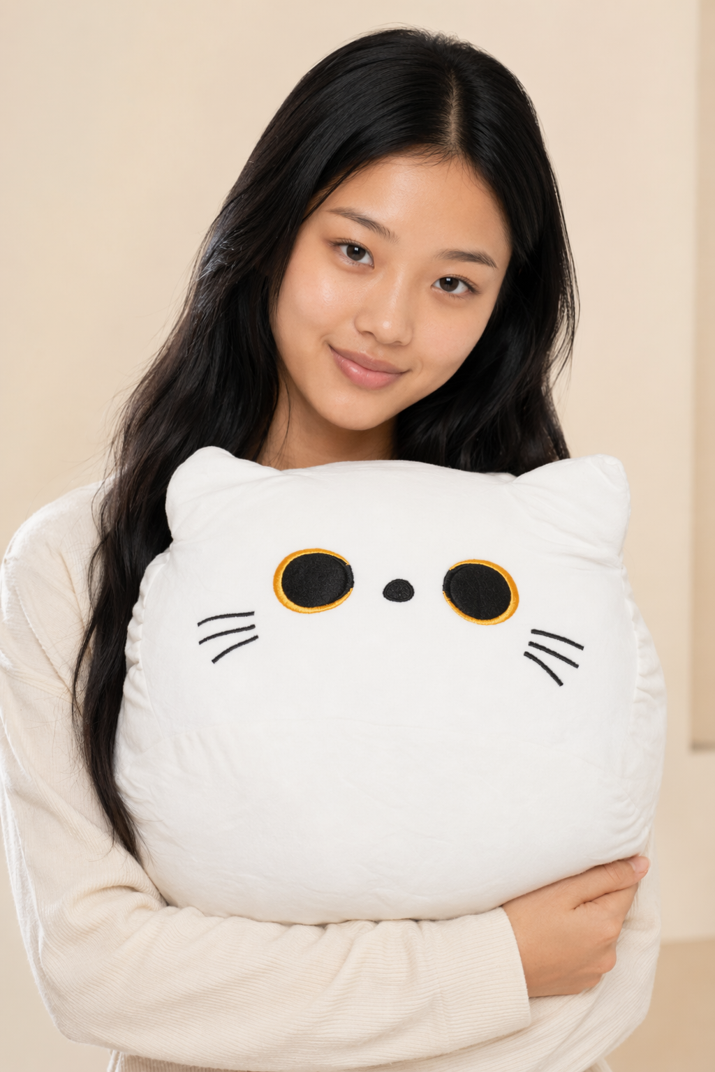 Pearl - Cute Cat Head Plush (White) 30cm