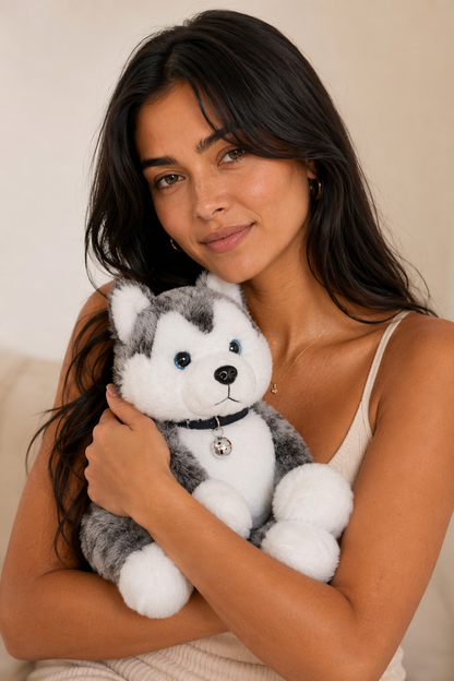 Vibrant LED Stuffed Dog Pillow Gray sitting