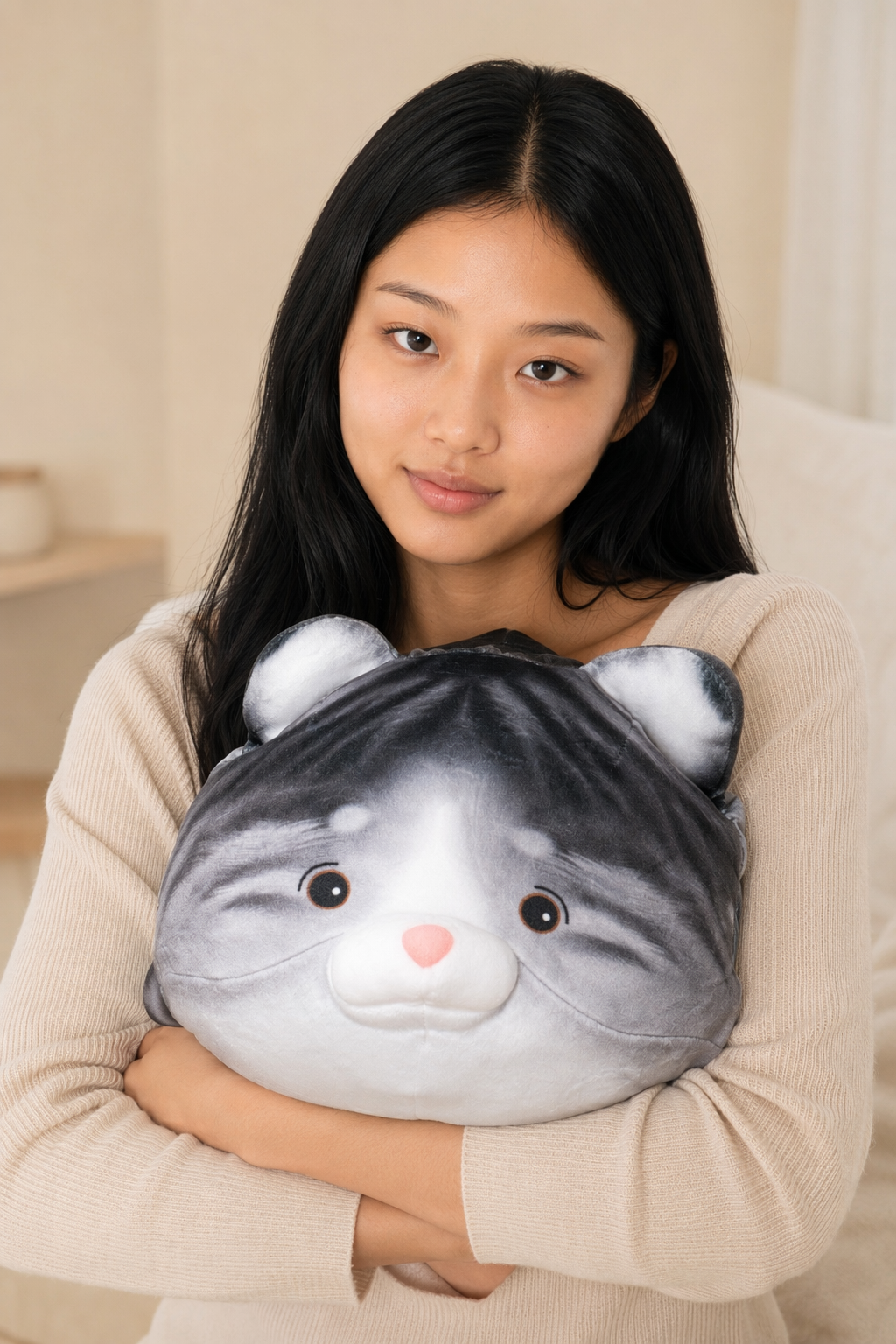 Whiskers - Bestselling Cat Plush Pillow (Grey) 30cm