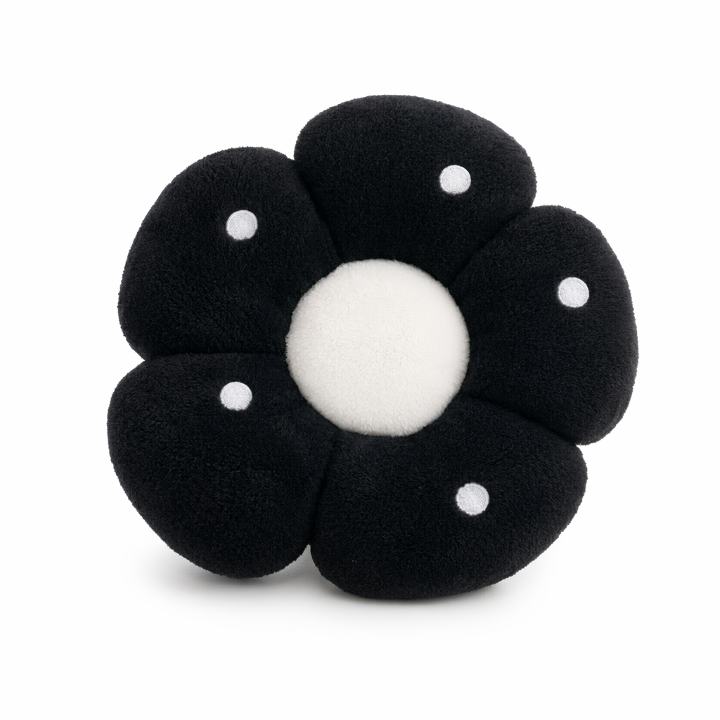 Polka Dotted Flower Plush Pillow black