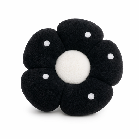 Polka Dotted Flower Plush Pillow black