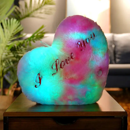 Glowing LED Heart Stuffed Animal: pink, blue heart-shaped plush cushions, kawaii style
