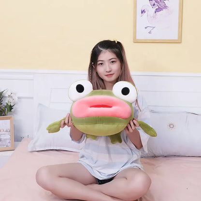 Anime Frog Keychain Plush Cuteness: green, pink frog, cartoon style