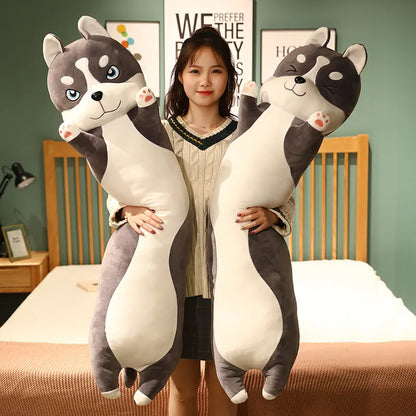 Soft Lifelike Husky Plush Toy: gray, white cat, cartoon style