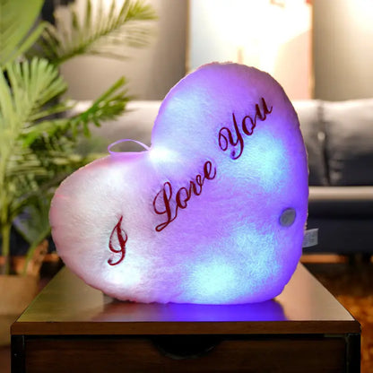 Glowing LED Heart Stuffed Animal: pink, blue heart-shaped plush cushions, kawaii style
