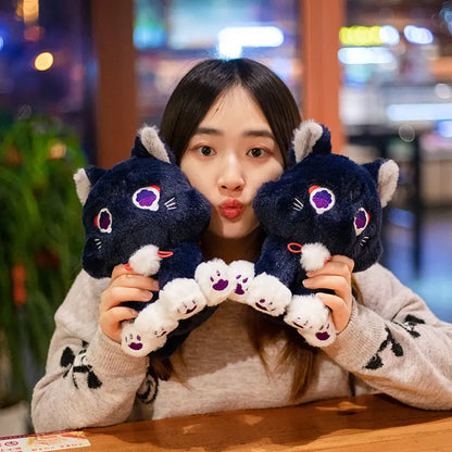 Mateo, Wanderer Pet Cosplay Stuffed Doll: dark navy, white cat, cartoon style