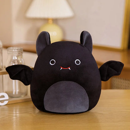 Halloween-themed Plush Bat Pillow for Kids: red, black devil-like monster character, kawaii cartoon style