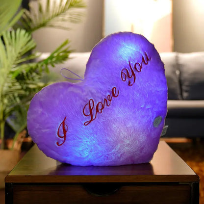 Glowing LED Heart Stuffed Animal: pink, blue heart-shaped plush cushions, kawaii style