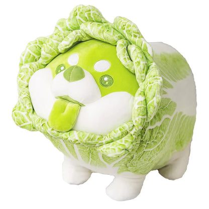 Kawaii Cabbage Shiba Plush: light green, white lion, kawaii cartoon style