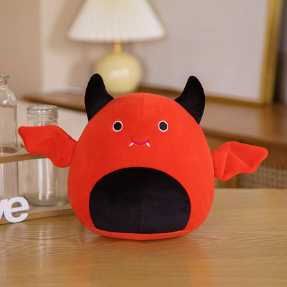 Halloween-themed Plush Bat Pillow for Kids: red, black devil-like monster character, kawaii cartoon style